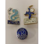 Three vintage Butlin's badges - 1955 Butlin's Skegness Committee,