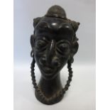 Bronze African tribal art bust with plaited hair, possibly 19th Century.