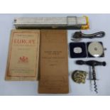An eclectic mix of items including Fowler's Long Scale calculator in Nickel case,