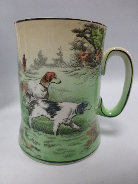 Two 1930's Royal Doulton pin dishes/trays showing Foxhounds, two ale mugs with huntsman & dogs, - Image 2 of 5