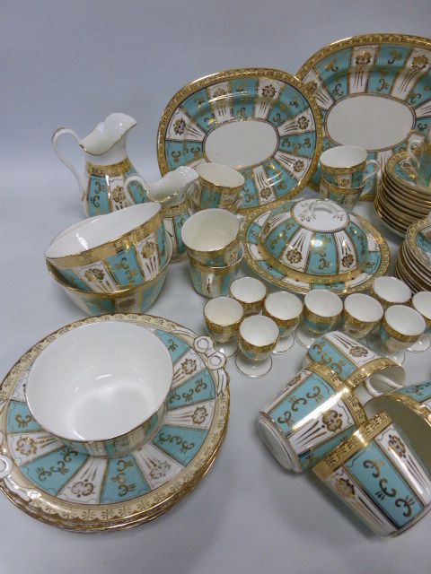 Extensive collection of 19th Century dinner and tea wares in turquoise and white with gilt - Image 3 of 4