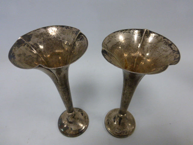 Two Edwardian silver trumpet vases hallmarked Sheffield 1906 by makers James Dixon & Sons, - Image 3 of 3