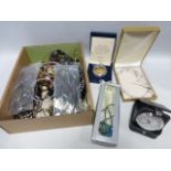 Collection of assorted costume jewellery together with a travelling alarm clock and Dalvey boxed