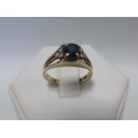 9ct gold sapphire and diamond ring, size M/N.