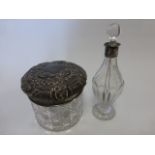 Georgian silver mounted glass snuff? jar with stopper and spoon,