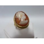 9ct gold large Cameo ring, size Q/R.