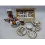 German 15-piece coffee set brightly decorated with fruit & flowers,