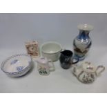 Assorted ceramics inc Wade mantle clock, Carlton Ware jug with cover, Sadler Indian Tree teapot,