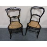 Pair of 19th Century ebonised mother of pearl inlaid chairs.