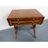 Bevan Funnell Reprodux Yew wood drop leaf sofa table with two short and one long frieze drawers,