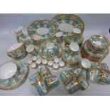 Extensive collection of 19th Century dinner and tea wares in turquoise and white with gilt