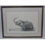 PETER HILDICK - Ltd edition print of a young elephant "Shower Time" signed in pencil to margin,