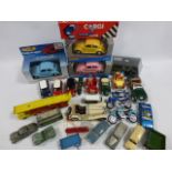 A collection of die-cast vehicles including 1950's play worn Leyland bus, 1940s Merlin Jeep A100,