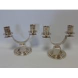 Pair of unusual Art Deco style Adie Bros silver twin branch candlesticks / candelabra,