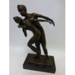 Cast Bronze after D H Chiparus of an Art Deco style couple dancing, on marble plinth, 39cm high.