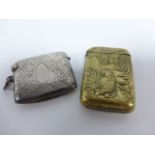 Silver vesta case hallmarked Chester 1908, with engraved foliate decoration,