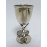 Silver goblet with tennis racket triform support and circular foot,