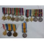 Collection of thirteen miniature medals inc WWI & WWII, one group with mentioned in dispatches Oak