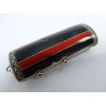 Art Deco silver and enamelled combination purse/make-up/cigarette case with three internal