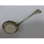 Late 19thC silver sifter spoon with bright cut decoration,