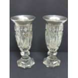 Pair of Edwardian silver mounted cut glass posy vases,