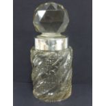 Late Victorian silver collared cut glass vanity jar with faceted glass stopper,