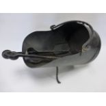 Wrought iron coal scuttle and fireside companion set.