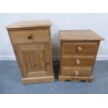 Pine cupboard with single drawer and pine chest of drawers.