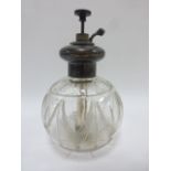A silver mounted cut glass atomiser hallmarked Birmingham 1923, overall height 14cms,