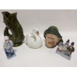 19th and 20thC ceramics including a spill vase of a boy holding a broom, blue anchor mark to base,