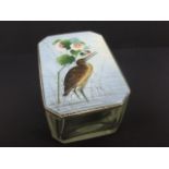 Pretty silver and enamel topped glass vanity pot of rectangular form with canted corners,