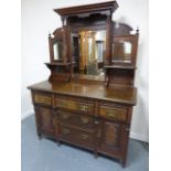 Late 19th/early 20th Century Arts & Crafts mahogany sideboard with mirrored canopy back over drawer