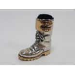 Italian silver & silver gilt novelty pin cushion in the form of a boot, hallmarked in Arezzo, 3.