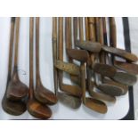 Collection of nineteen vintage mainly hickory shaft golf clubs names including Goss, Morris, Forgan,