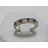 9ct gold ruby and diamond half eternity ring, size M.