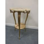 Gilt framed marble effect topped two tiered table, 44.5cms in diameter, 74.5cms in height.