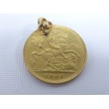 Edward VII 1906 22ct gold half sovereign with pendant loop.