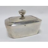 Continental silver individual covered warming dish of canted rectangular form,