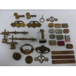 19th & 20thC metal items inc door furniture, candle sconces, figure of a golfer,