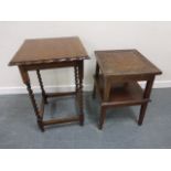 Two oak occasional tables, one with shaped top and barley twist supports,