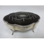 Large silver and tortoiseshell lidded trinket box, the lid with with inlaid silver pique swags,