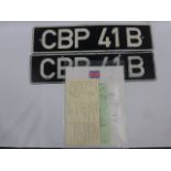 Pair of Vehicle Licence plates "CBP 41B" from 1986 Nissan Hatchback with Berlin Military