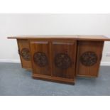 Oriental carved teak home Bar with fold over top,