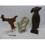 Three contemporary sculptures, the figure bust measuring 49cms in height.