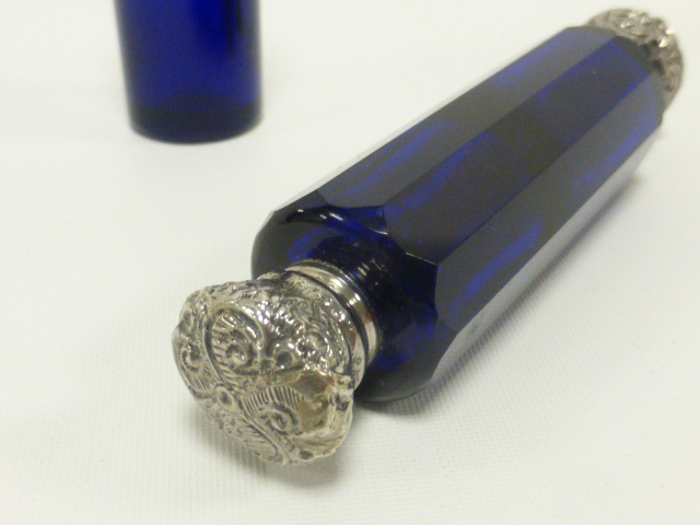 Two Victorian Bristol Blue scent bottles, one by Sampson Mordan hallmarked London 1882, - Image 3 of 4