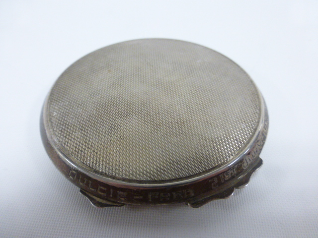 Silver powder compact hallmarked Birmingham 1954, makers initials C & C,