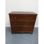 Early 20thC mahogany inlaid chest of drawers, with three graduated drawers,