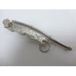 Victorian silver Bosun's whistle with engraved decoration,