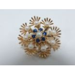 9ct gold floral brooch set with pearls a