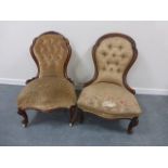 Two 19thC buttoned spoon back chairs wit